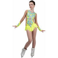 Vestido de patinaje artístico estilo A20 tela italiana amarilla, vestidos de patinaje artístico hechos a mano vestido de patinaje artístico