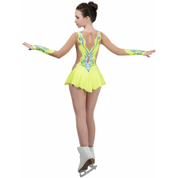 Eiskunstlaufkleid Stil A20 Gelber italienischer Stoff, handgefertigt Eiskunstlaufkleider Eiskunstlaufkleid