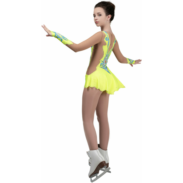 Eiskunstlaufkleid Stil A20 Gelber italienischer Stoff, handgefertigt Eiskunstlaufkleider Eiskunstlaufkleid
