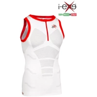 I-EXE Made in Italy – Multizone Compression Sleeveless Men’s Shirt Tank-Top – Color: White with Red Compression Shirts and T-Shirts