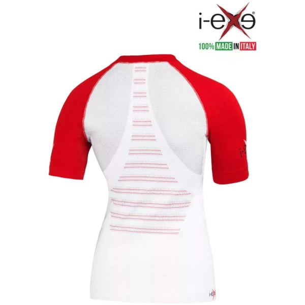 I-EXE Made in Italy – Multizone-Kompressions-Damenshirt – Farbe: Weiß mit Rot Kompressionshemden und T-Shirts