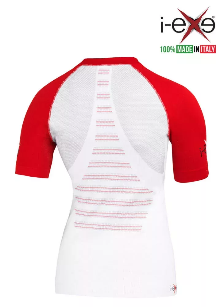 I-EXE Made in Italy – Multizone-Kompressions-Damenshirt – Farbe: Weiß mit Rot Kompressionshemden und T-Shirts