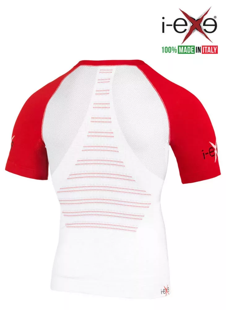 I-EXE Made in Italy – Multizone-Kompressions-Herrenshirt – Farbe: Weiß mit Rot Kompressionshemden und T-Shirts