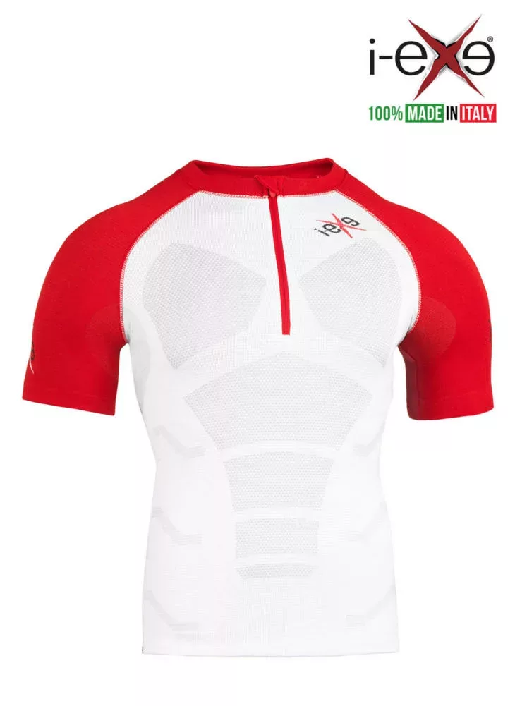 I-EXE Made in Italy – Chemise Homme Compression Multizone – Couleur : Blanc avec Rouge Chemises et T-shirts de compression