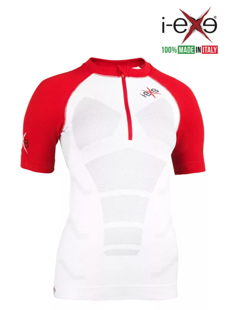 I-EXE Made in Italy – Camiseta de compresión multizona para mujer – Color: blanco con rojo Camisas y camisetas de compresión