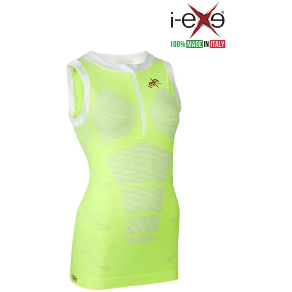 I-EXE Made in Italy – Ärmelloses Multizone-Kompressions-Tanktop für Damen – Farbe: Gelb mit Weiß Kompressionshemden und T-Shirts