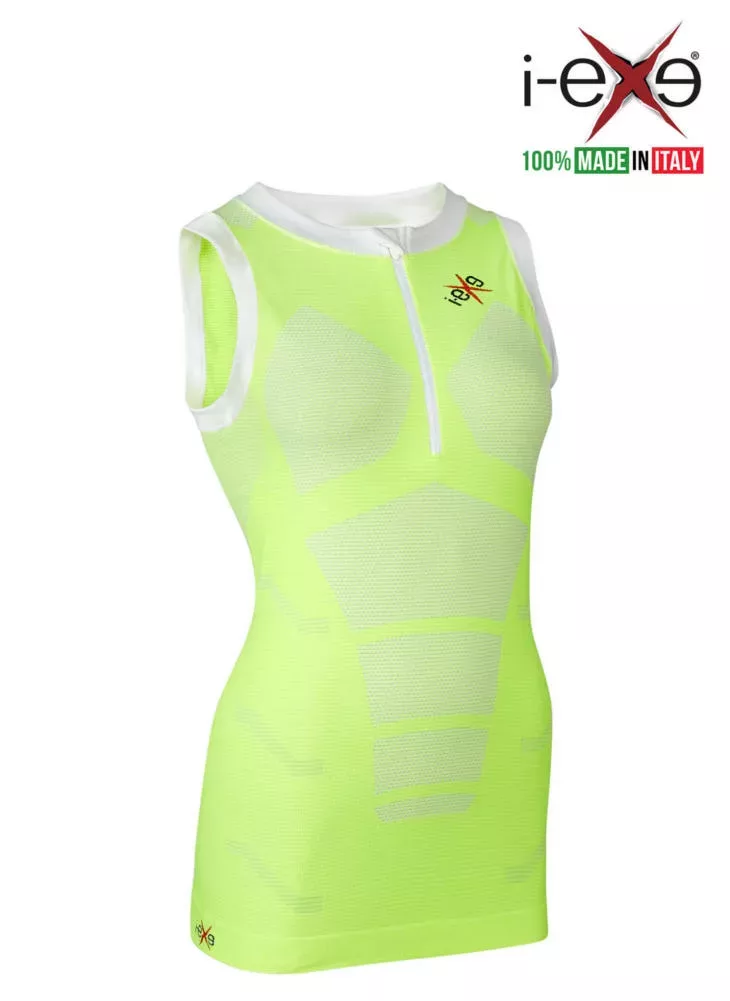 I-EXE Made in Italy – Débardeur sans manches à compression multizone pour femme – Couleur : jaune avec blanc Chemises et T-shirts de compression