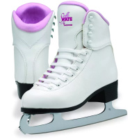 Jackson Glacier GS180 in Pink — rose lining rolling over the collar of a white boot, pink Soft Skate tongue logo