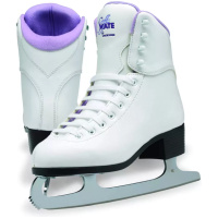 Jackson Glacier GS180 in Purple — lilac lining and matching purple Soft Skate tongue logo on a white boot
