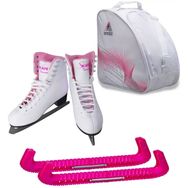 Patins à glace Jackson Ultima SoftSkate pour femmes / Bundle avec sac Jackson, protections de patins Guardog / Rose Liasses