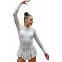 Robe de patinage artistique Style A29 Tissu italien blanc, robe de patinage artistique A29 faite à la main