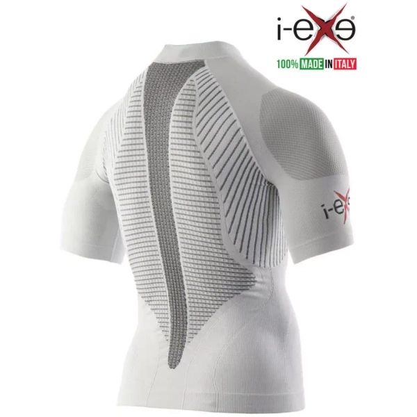 I-EXE Made in Italy – Men’s Multizone Short Sleeve Compression Shirt – Color: White with Black Compression Shirts and T-Shirts