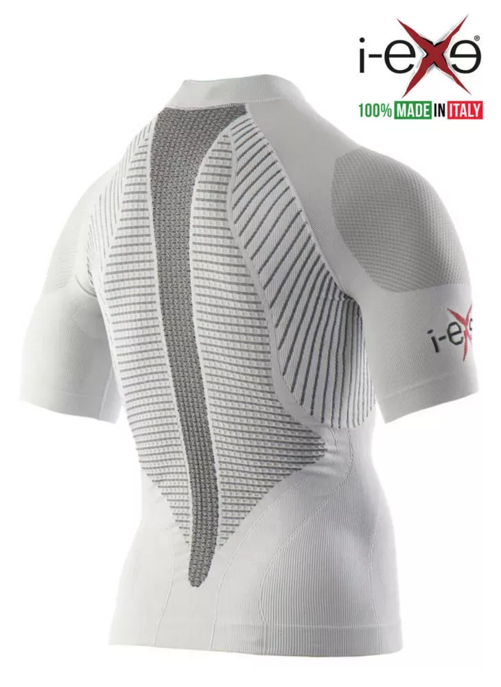 I-EXE Made in Italy – Multizone Kurzarm-Kompressionsshirt für Herren – Farbe: Weiß mit Schwarz Kompressionshemden und T-Shirts