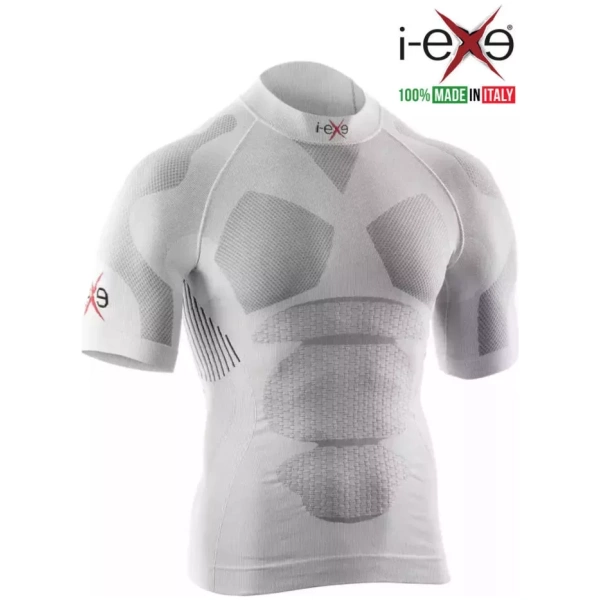 I-EXE Made in Italy – Multizone Kurzarm-Kompressionsshirt für Herren – Farbe: Weiß mit Schwarz Kompressionshemden und T-Shirts