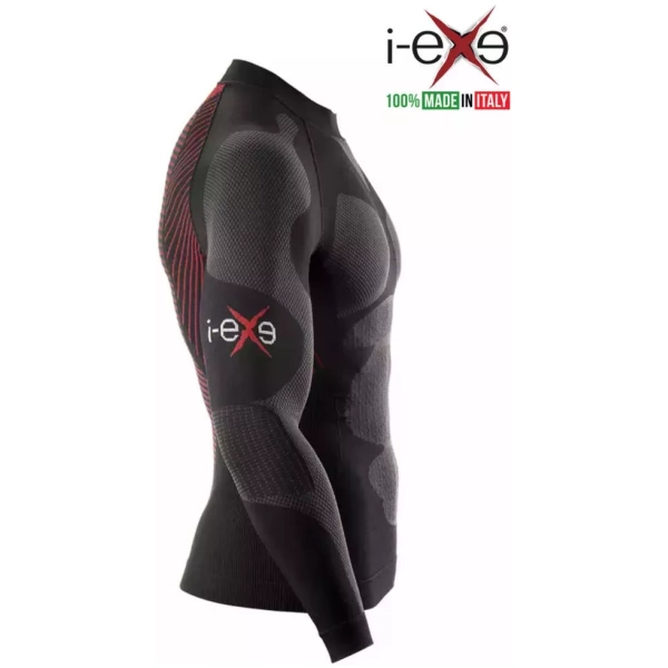 I-EXE Made in Italy – Herren-Multizone-Langarm-Kompressionsshirt – Farbe: Schwarz mit Rot Kompressionshemden und T-Shirts