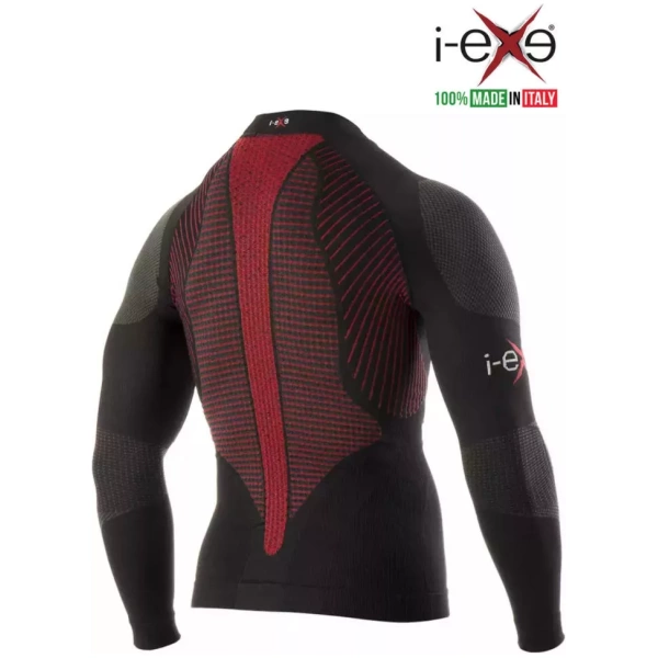 I-EXE Made in Italy – Men’s Multizone Long Sleeve Compression Shirt – Color: Black with Red Compression Shirts and T-Shirts