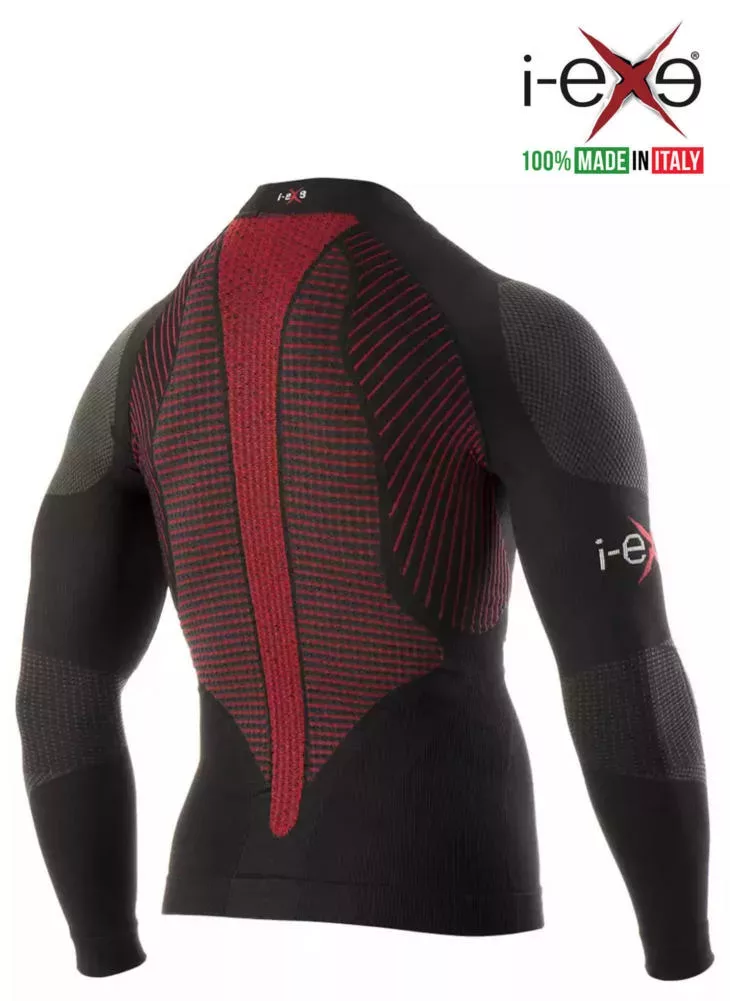 I-EXE Made in Italy – Men’s Multizone Long Sleeve Compression Shirt – Color: Black with Red Compression Shirts and T-Shirts