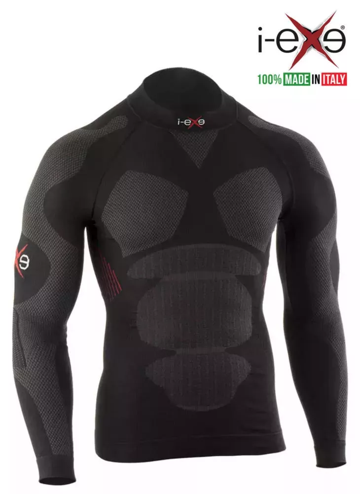 I-EXE Made in Italy – Chemise de Compression Multizone à Manches Longues pour Homme – Couleur : Noir avec Rouge Chemises et T-shirts de compression