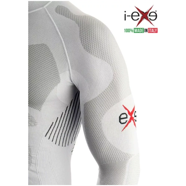 I-EXE Made in Italy – Herren-Multizone-Langarm-Kompressionsshirt – Farbe: Weiß mit Schwarz Kompressionshemden und T-Shirts