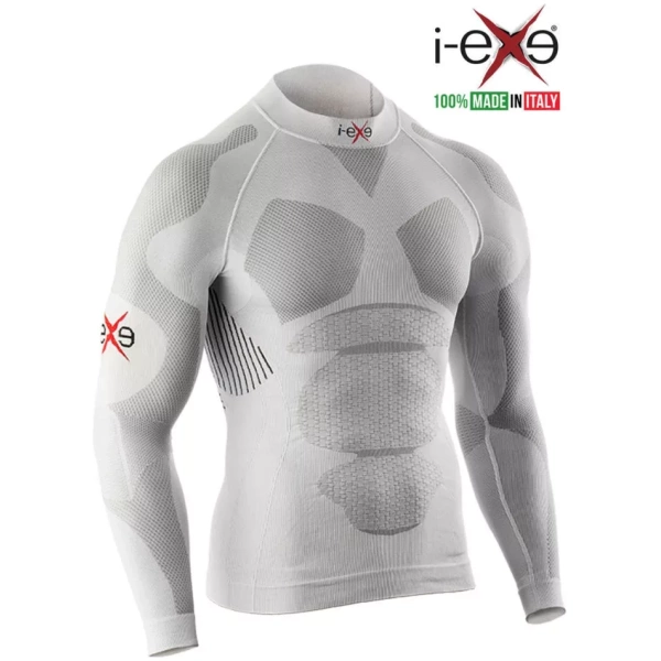 I-EXE Made in Italy – Men’s Multizone Long Sleeve Compression Shirt – Color: White with Black Compression Shirts and T-Shirts