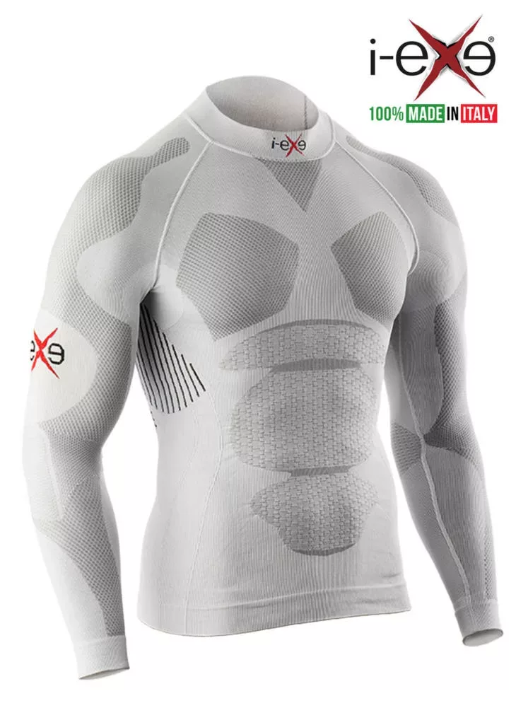 I-EXE Made in Italy – Men’s Multizone Long Sleeve Compression Shirt – Color: White with Black Compression Shirts and T-Shirts