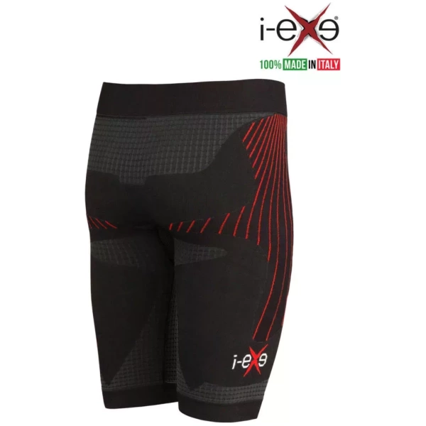 I-EXE Made in Italy – Multizone-Kompressionsshorts für Damen – Farbe: Schwarz mit Rot Kompressionsshorts und -hosen