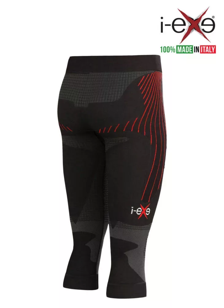 I-EXE Made in Italy – Multizone Compression Women’s Tights Capri Pants – Color: Black with Red Compression Shorts and Pants