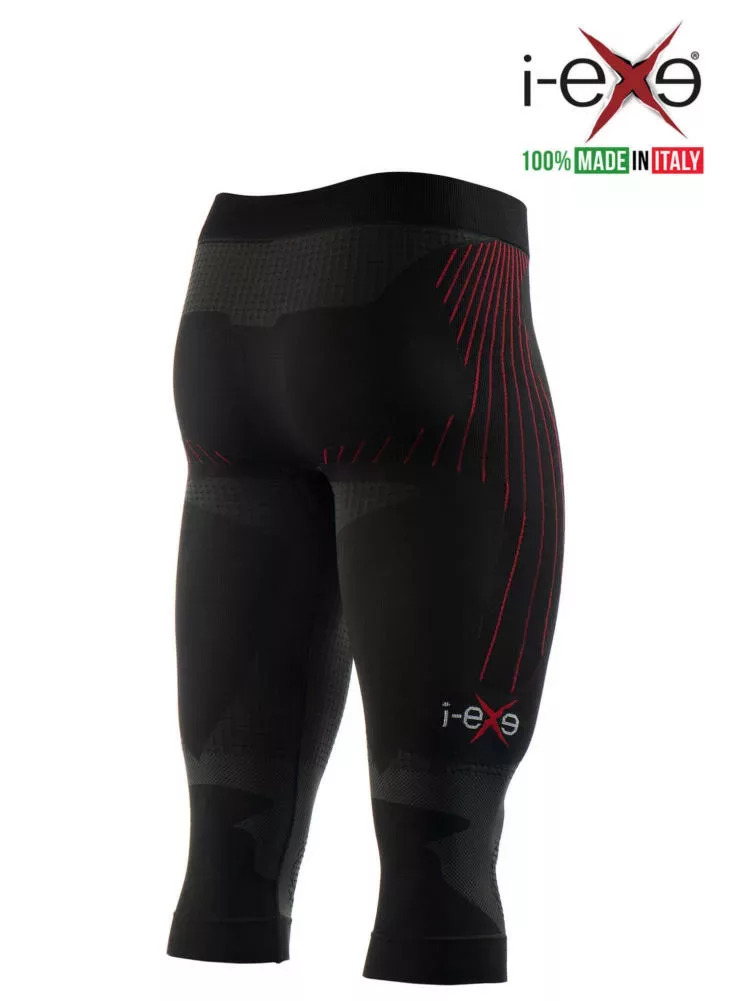 I-EXE Made in Italy – Multizone Compression Men’s Tights Capri Pants – Color: Black with Red Compression Shorts and Pants