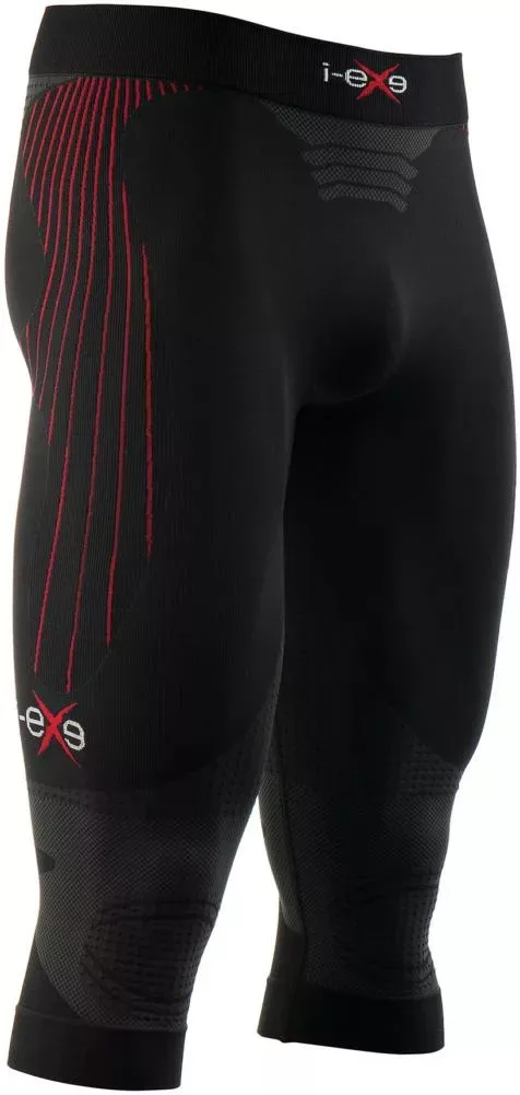 I-EXE Made in Italy – Multizone Compression Men’s Tights Capri Pants – Color: Black with Red Compression Shorts and Pants