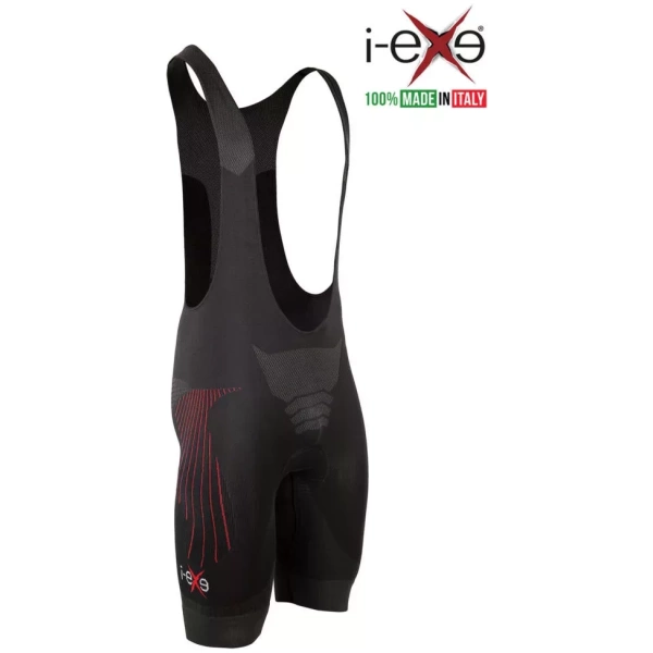 I-EXE Made in Italy – Multizone Compression Men’s Cycling Shorts – Color: Black with Red Cycling Bib Shorts