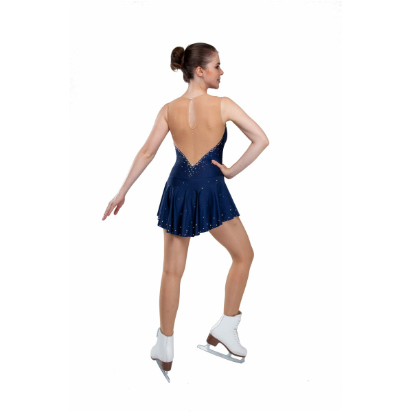 Eiskunstlaufkleid Stil A22 Blauer italienischer Stoff, handgefertigt Eiskunstlaufkleider Eiskunstlaufkleid