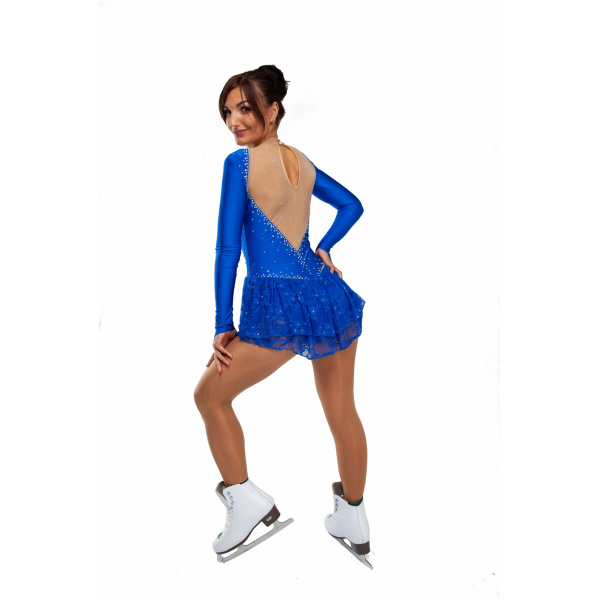 Vestido de patinaje artístico estilo A21 tela italiana azul, hecho a mano Vestidos de patinaje artístico vestido de patinaje artístico