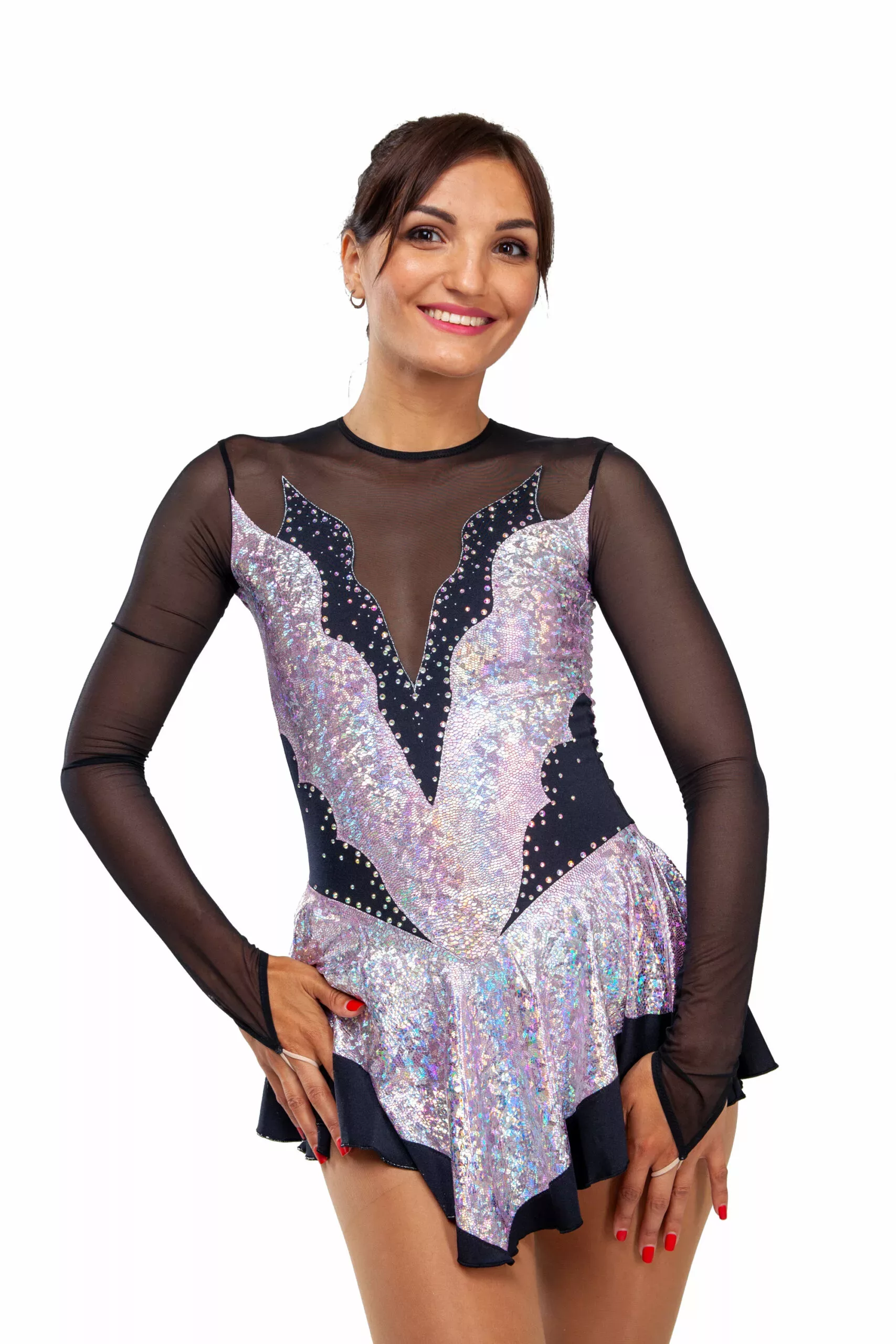 Robe de patinage artistique SGmoda Style : Style : A14 / Argent/Hologramme Robes
