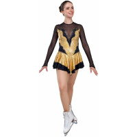 Vestido de patinaje artístico estilo A14 oro/holograma tela italiana, hecho a mano Vestido de patinaje artístico A14