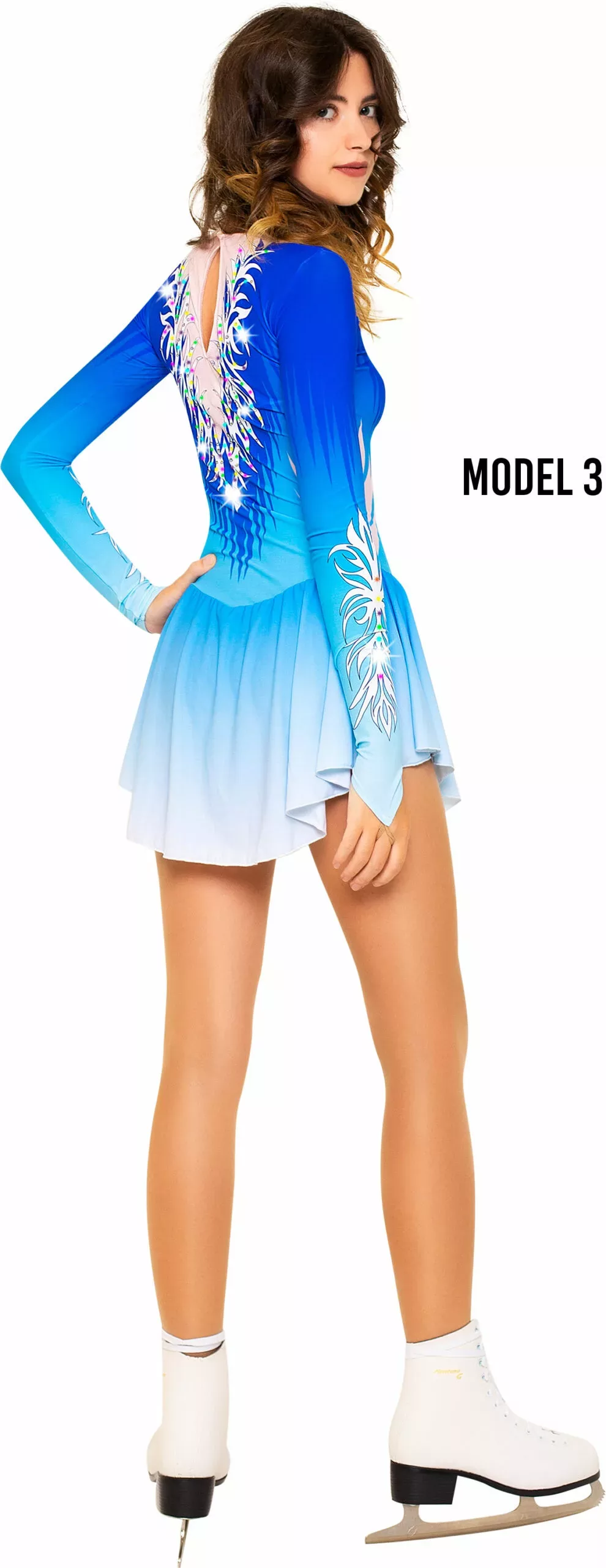 Robe de patinage artistique SGmoda Style : Style : A11 / Blanc à bleu Robes
