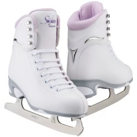 Jackson SoftSkate JS180 in Purple: white boot with a lilac padded collar and Ultima Mark I blade