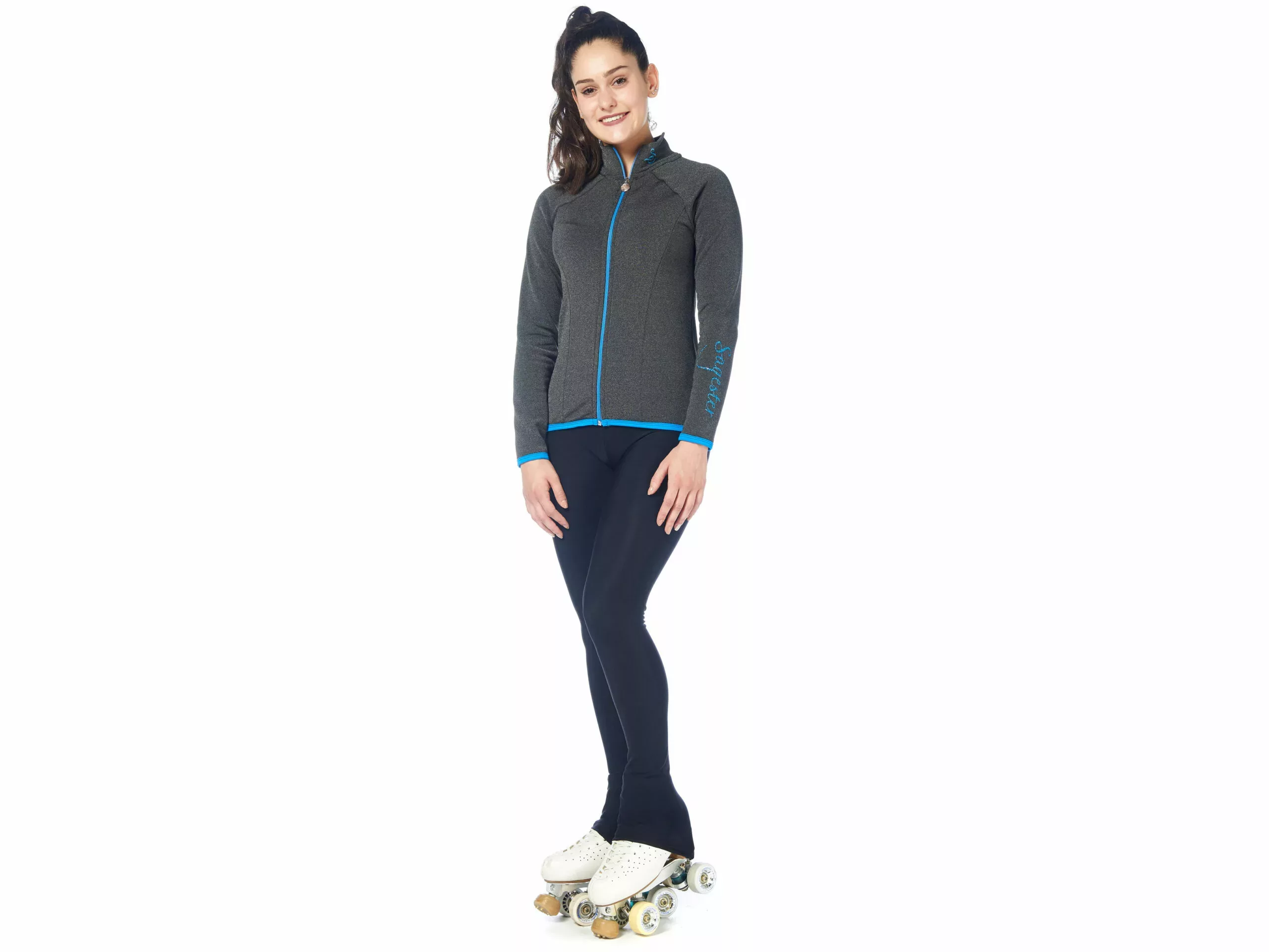 Veste de patinage artistique Sagester Style : 235, gris avec bleu Vestes pour femmes et filles