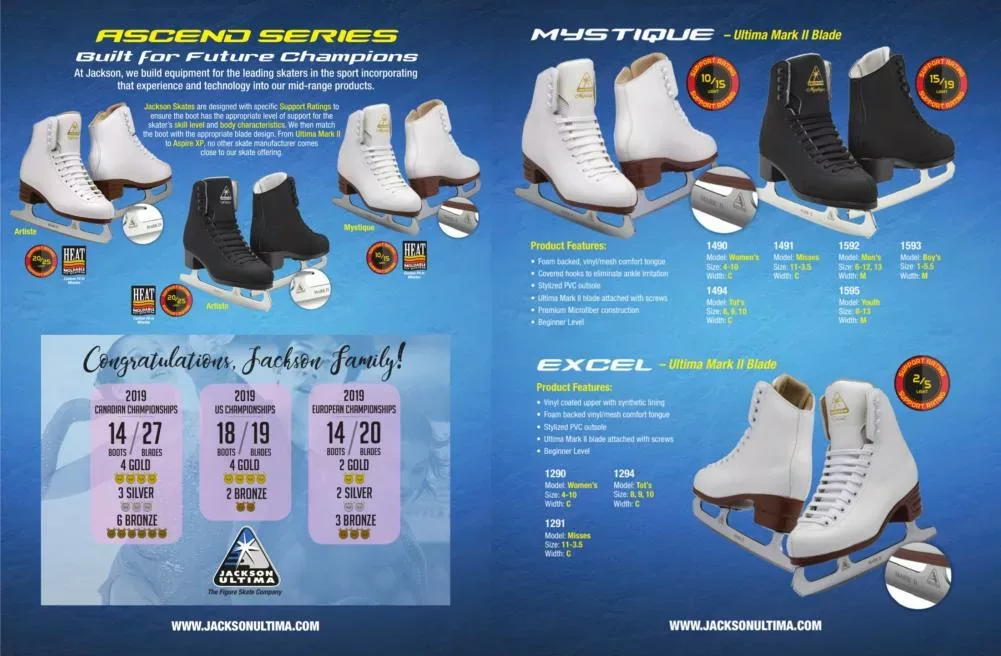 SKATE GURU Jackson Ultima Patins à glace MYSTIQUE JS1490 Bundle avec sac et protections de patins Liasses