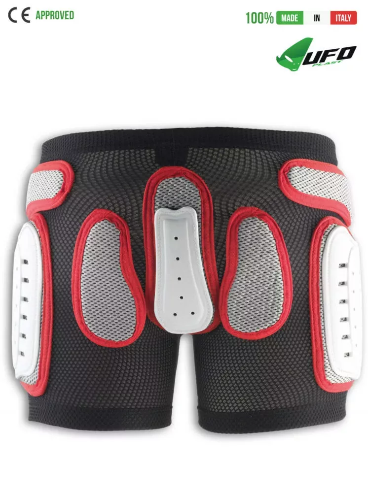 UFO PLAST Made in Italy – Soft Padded Plastic Shorts For Kids, Hip and Side Protection, Black with Red Padded Shorts