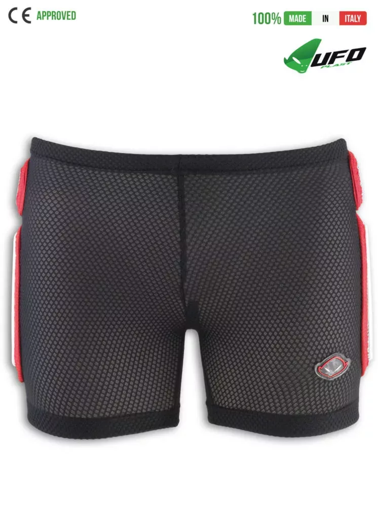 UFO PLAST Made in Italy – Soft Padded Plastic Shorts For Kids, Hip and Side Protection, Black with Red Padded Shorts