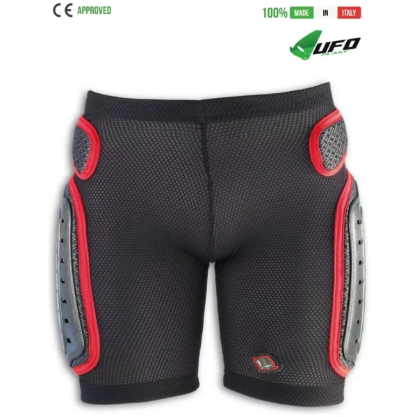 UFO PLAST Made in Italy – Gepolsterte Herren-Shorts, Hüftschutz, mit Kunststoff gepolstert – Schwarz mit Rot Gepolsterte Shorts
