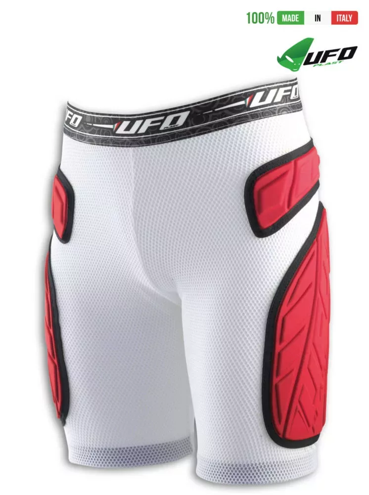 UFO PLAST Made in Italy – Atom weich gepolsterte Shorts, seitliche Hüftschutzpolster, Weiß und Rot Gepolsterte Shorts