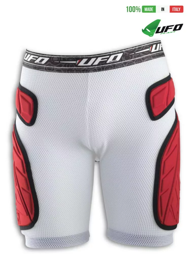 UFO PLAST Made in Italy – Atom weich gepolsterte Shorts, seitliche Hüftschutzpolster, Weiß und Rot Gepolsterte Shorts