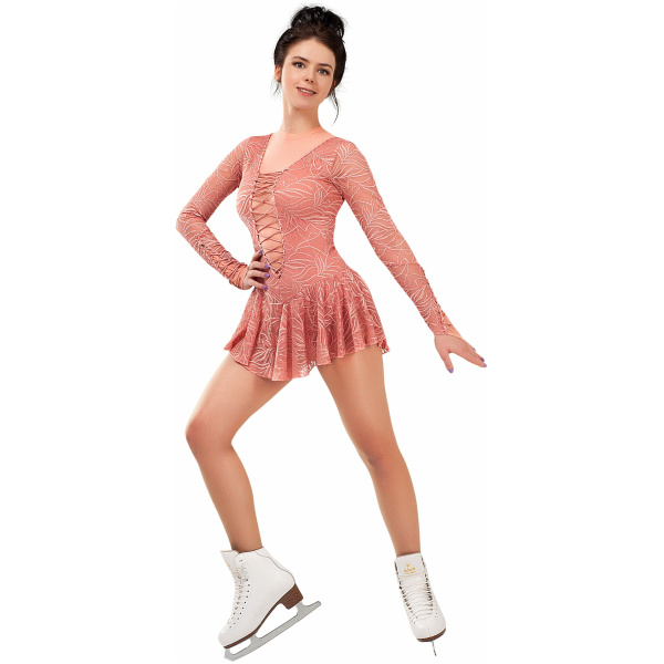 Vestido de patinaje artístico estilo A12 tela italiana rosa, hecho a mano Vestido de patinaje artístico A12