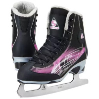 Jackson Ultima Softec RAVE RV2000 ice skates in black with the purple graphic print, fleece-lined collar and Ultima Mark I blade