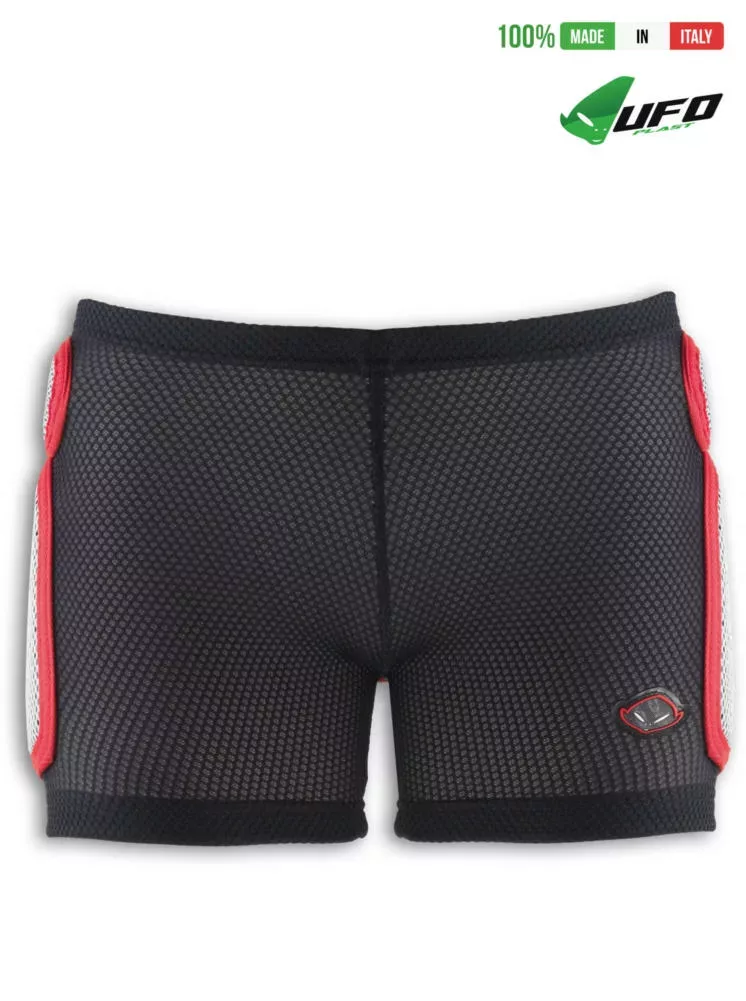 UFO PLAST Made in Italy – Weich gepolsterte Shorts für Kinder, abnehmbarer Hüft- und Seitenschutz, Schwarz mit Rot Gepolsterte Shorts