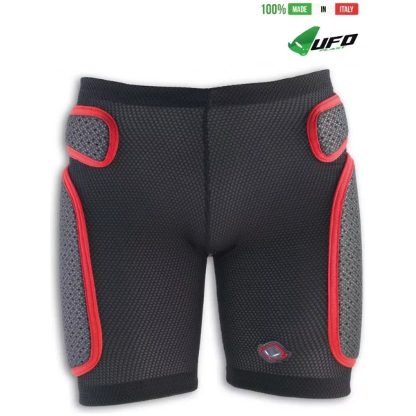 UFO PLAST Made in Italy – Soft Padded Shorts, Hip Protection, Removable Plastic Padding, Black with Red Padded Shorts