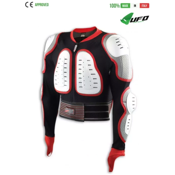 UFO PLAST Made in Italy – Predator – Safety Jacket, Full Body Armor Suit with Back Protector, White with Red Body Armor Jackets