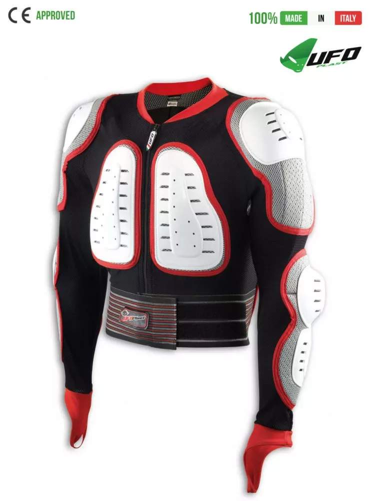 UFO PLAST Made in Italy – Predator – Veste de sécurité, combinaison intégrale avec protection dorsale, blanc avec rouge Vestes pare-balles
