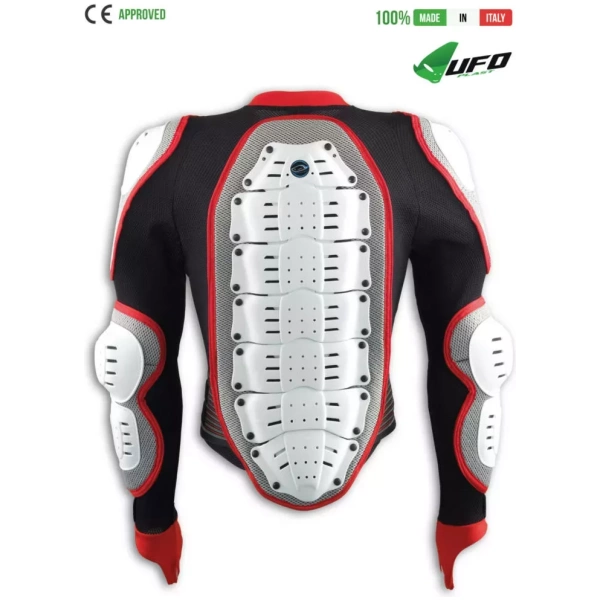 UFO PLAST Made in Italy – Predator – Sicherheitsjacke, Ganzkörperpanzeranzug mit Rückenprotektor, Weiß mit Rot Körperschutzjacken